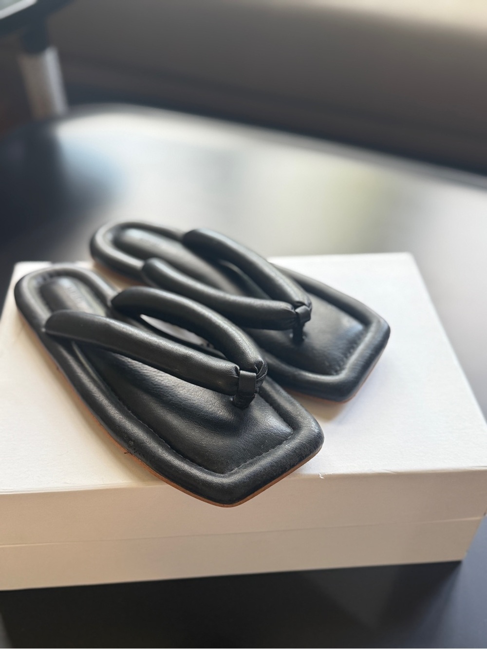 Nanushka Black Square-Toe Padded Flip Flops